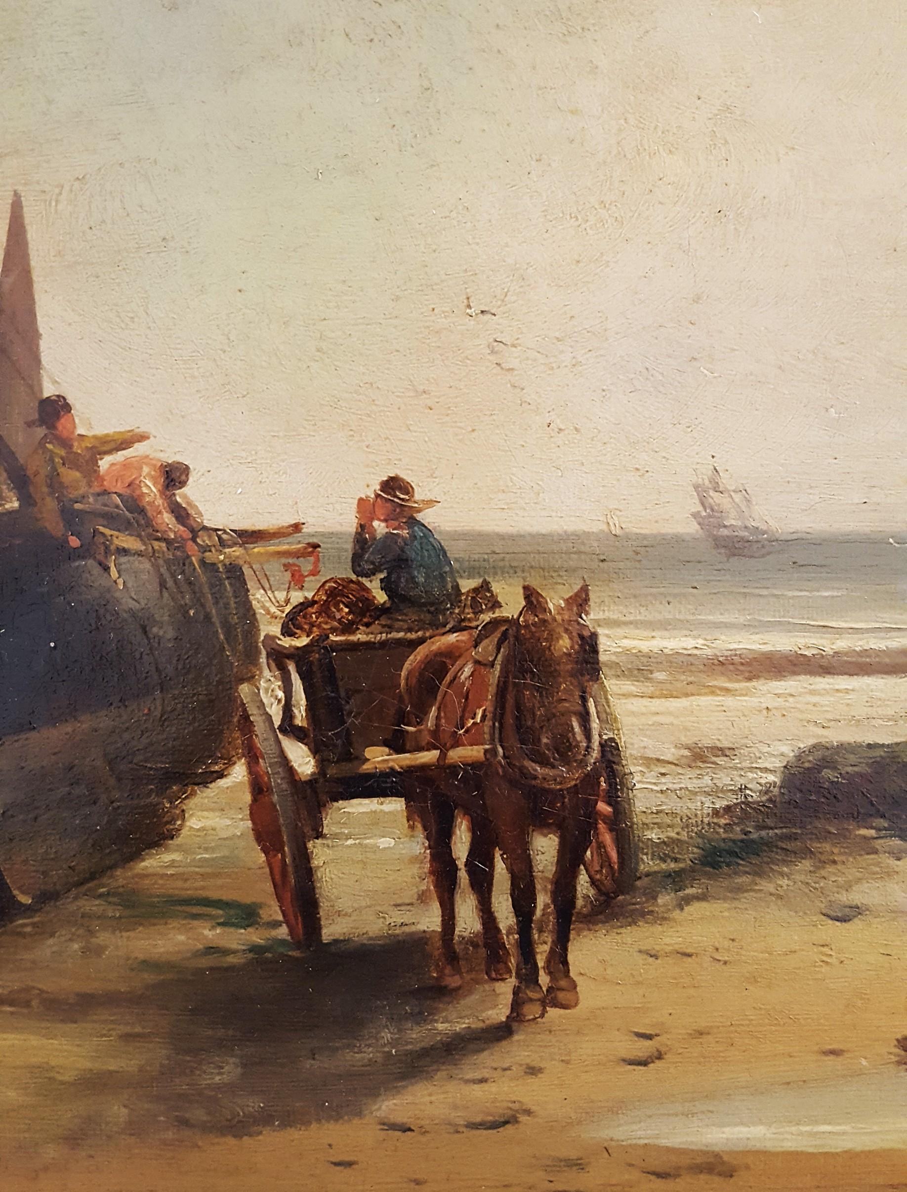 Pêcheurs déchargeant la pêche du jour, Douvres /// Paysage marin d'un navire victorien antique  en vente 7