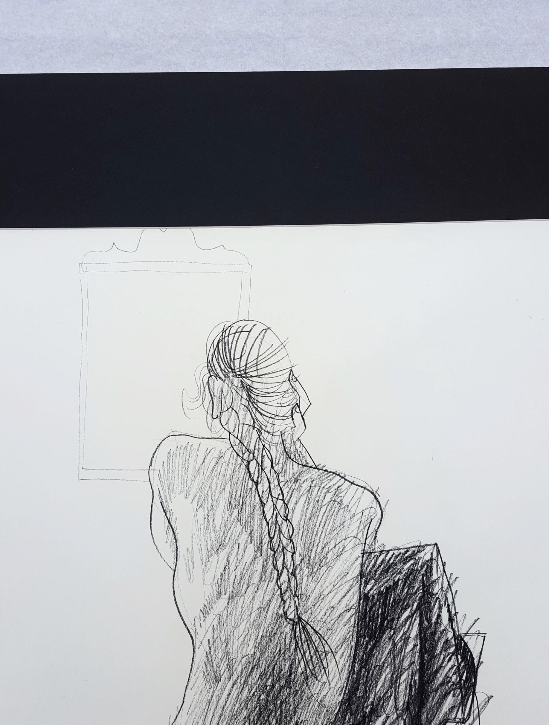 Chaise figurative nue assise avec miroir /// Lady Woman Byron Browne Drawing Art en vente 7