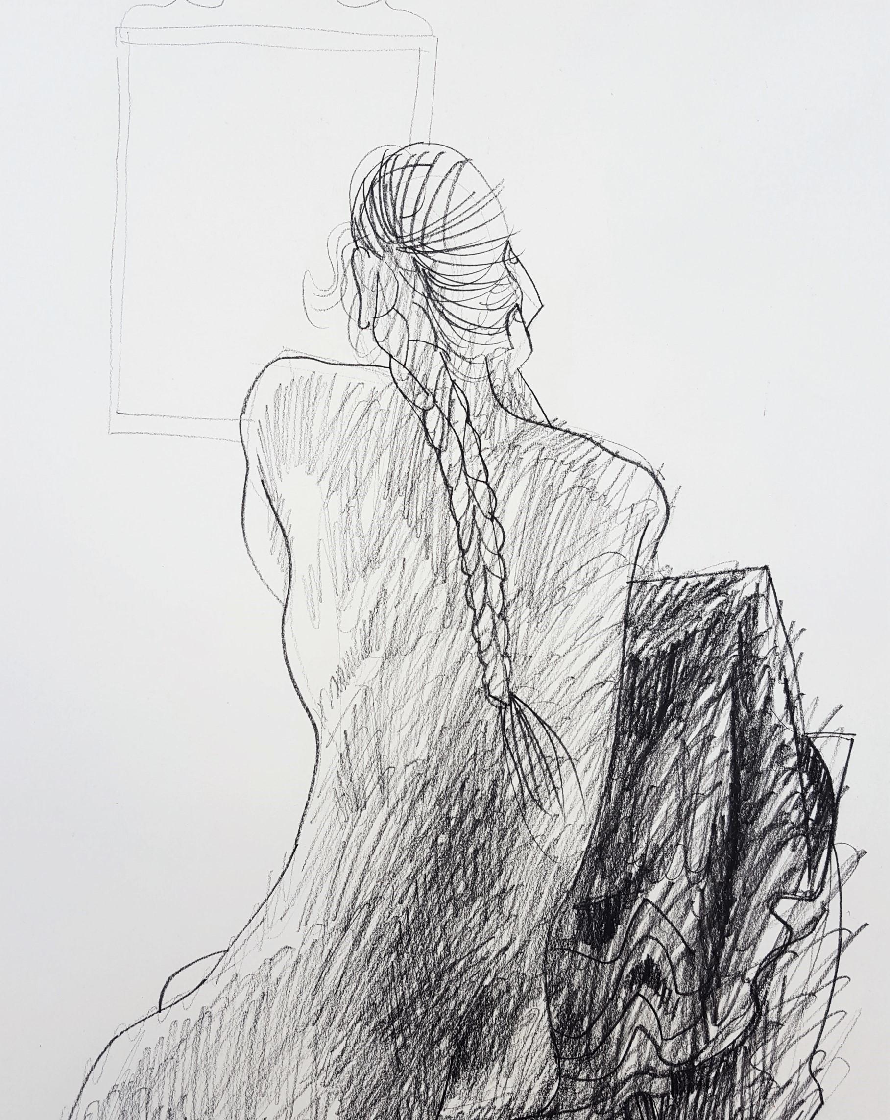 Chaise figurative nue assise avec miroir /// Lady Woman Byron Browne Drawing Art en vente 9