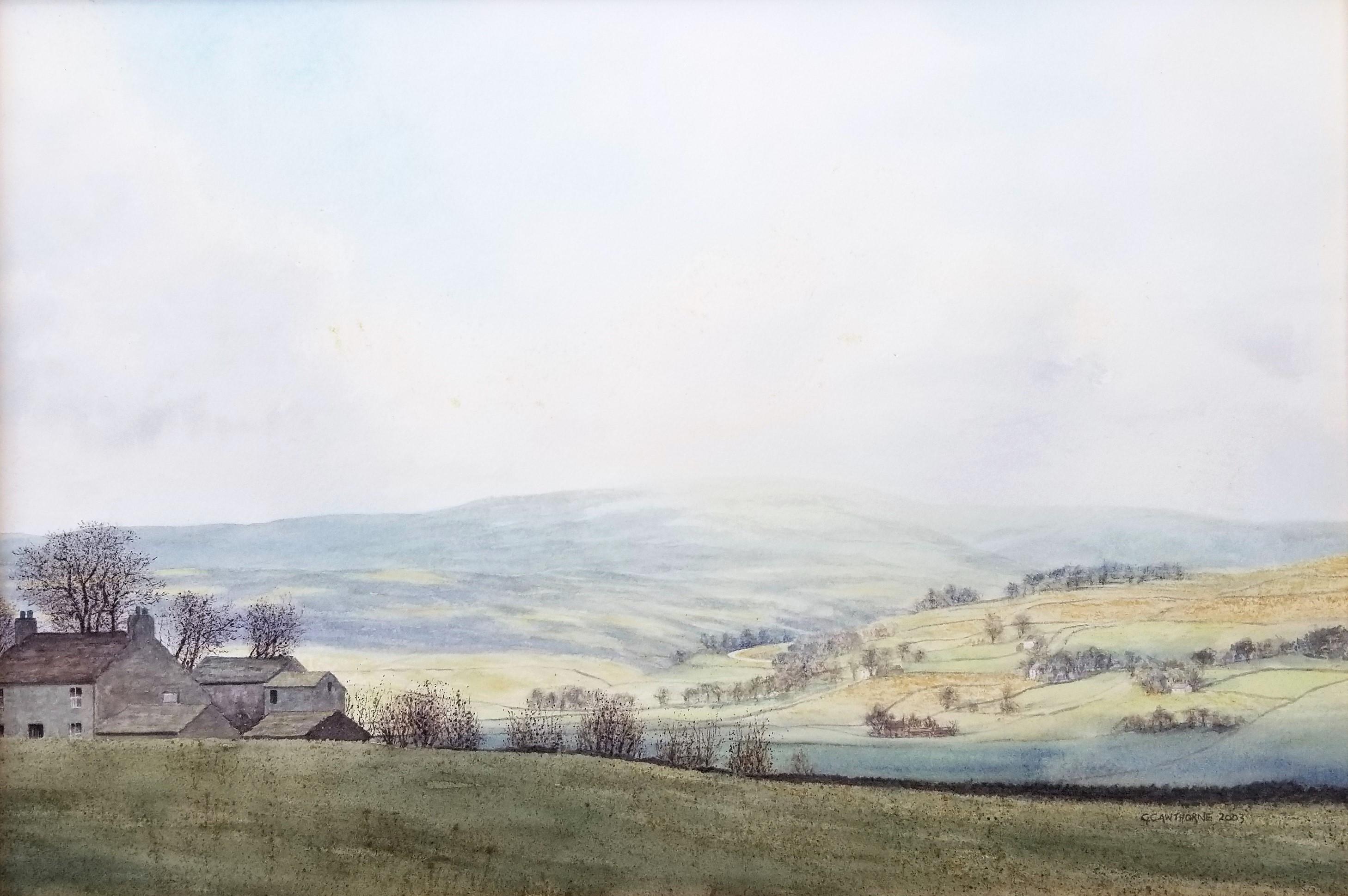 Landscape Art di Gillie Cawthorne - Knarsdale, South Tyne Valley, Regno Unito /// Acquerello contemporaneo di un'artista femminile
