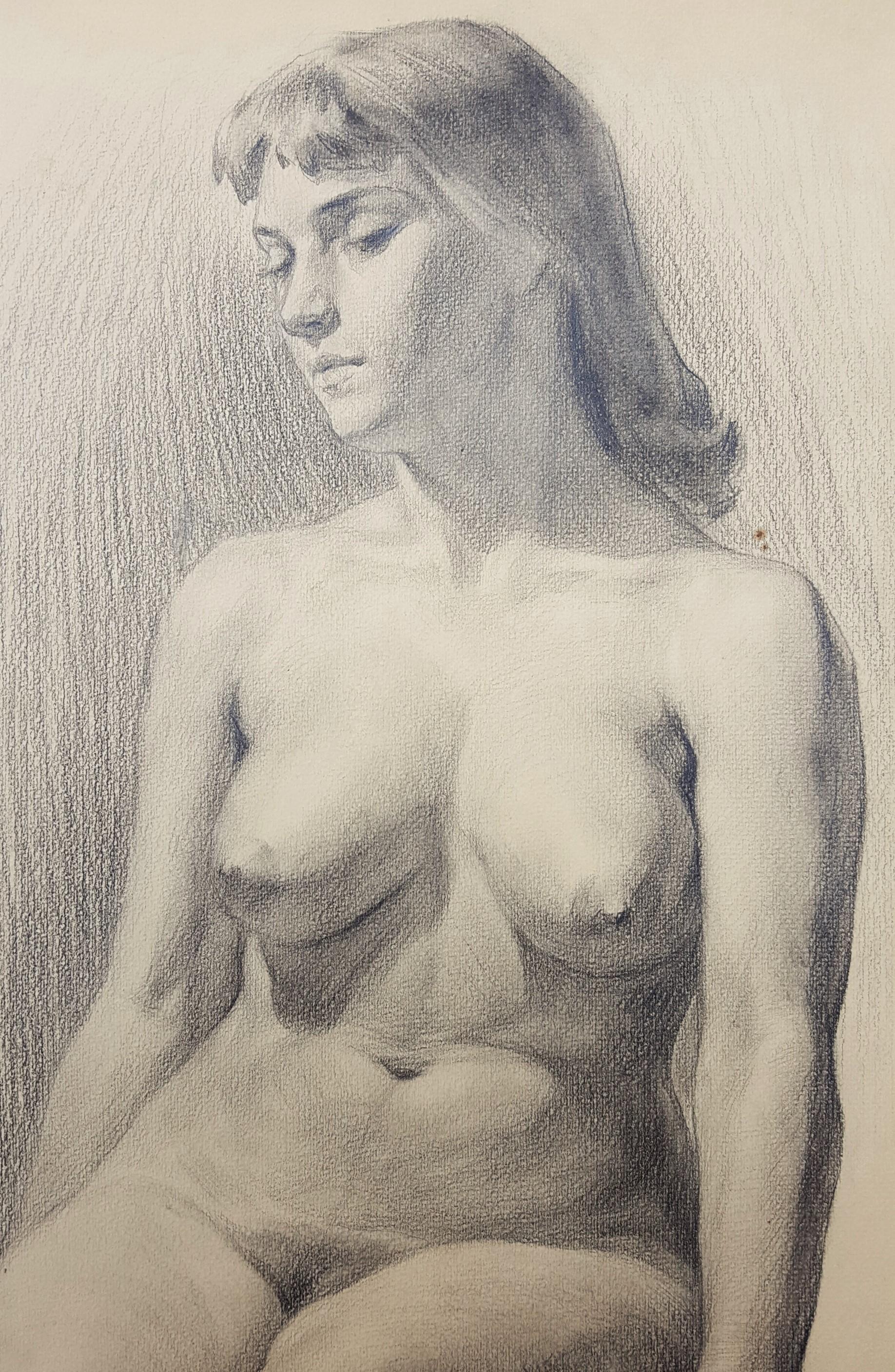Zittend Naakt (Seated Nude) /// Figurative Girl Lady Pencil Drawing Woman Art For Sale 6