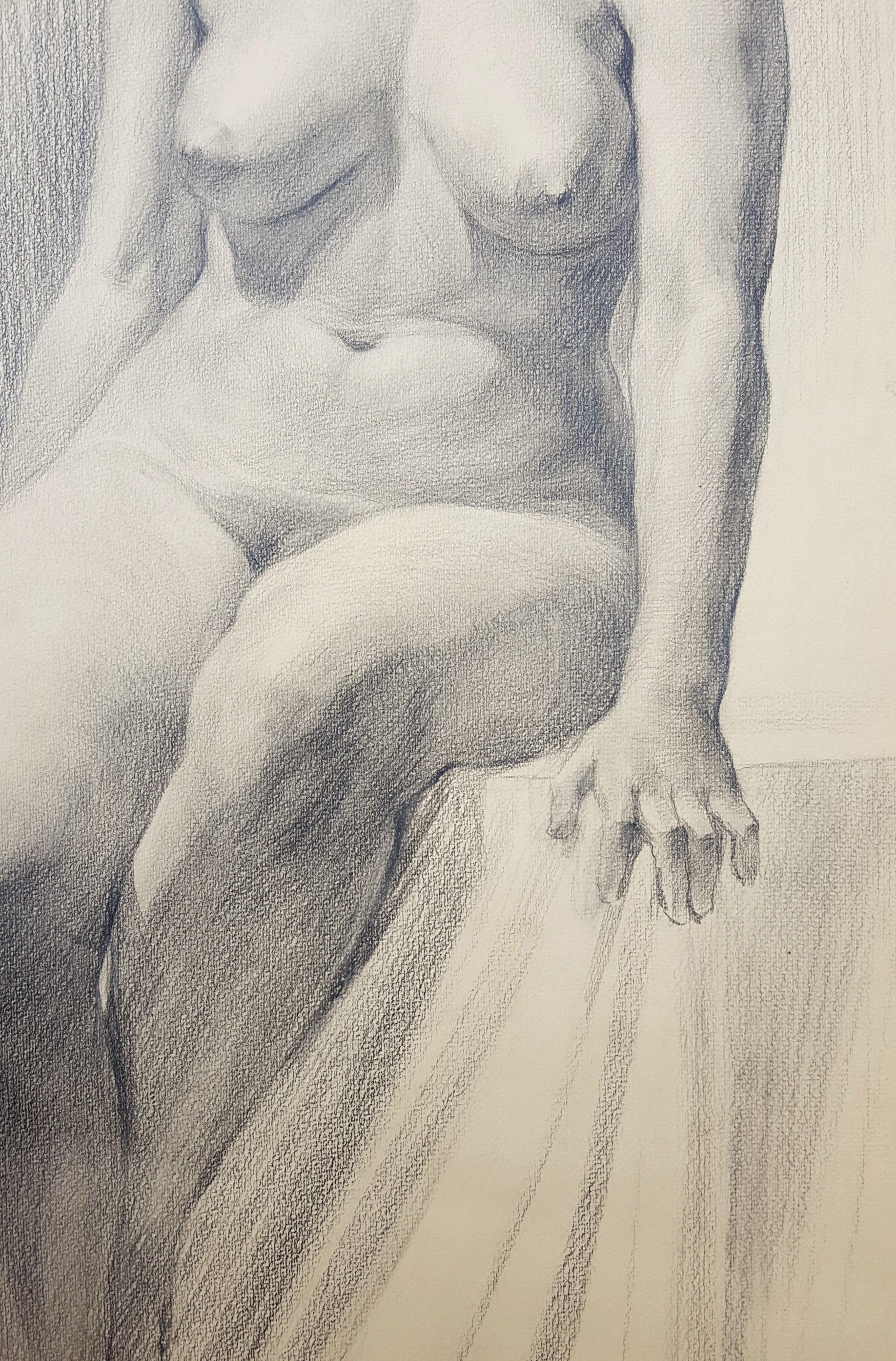 Zittend Naakt (Seated Nude) /// Figurative Girl Lady Pencil Drawing Woman Art For Sale 8