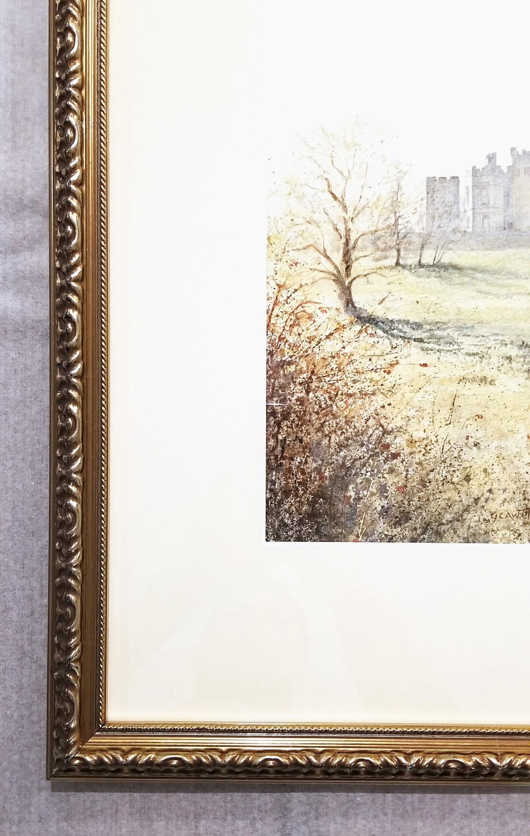 Castello di Raby, Staindrop /// Artista britannica contemporanea ad acquerello Cervo in vendita 1