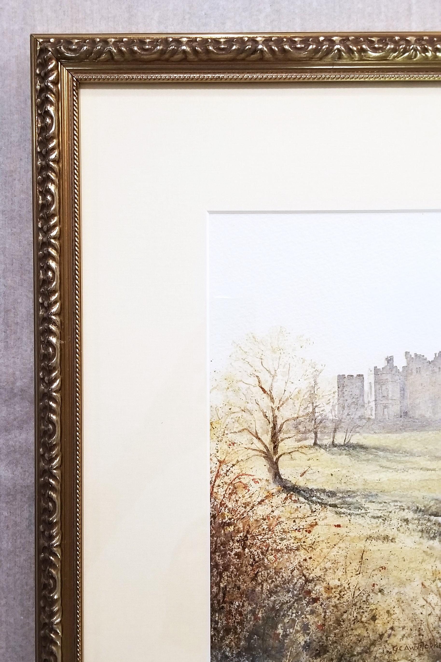 Castello di Raby, Staindrop /// Artista britannica contemporanea ad acquerello Cervo in vendita 2