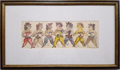 Seven Dancing Acrobats /// Modern Art Chaim Gross Watercolor Figurative Drawing