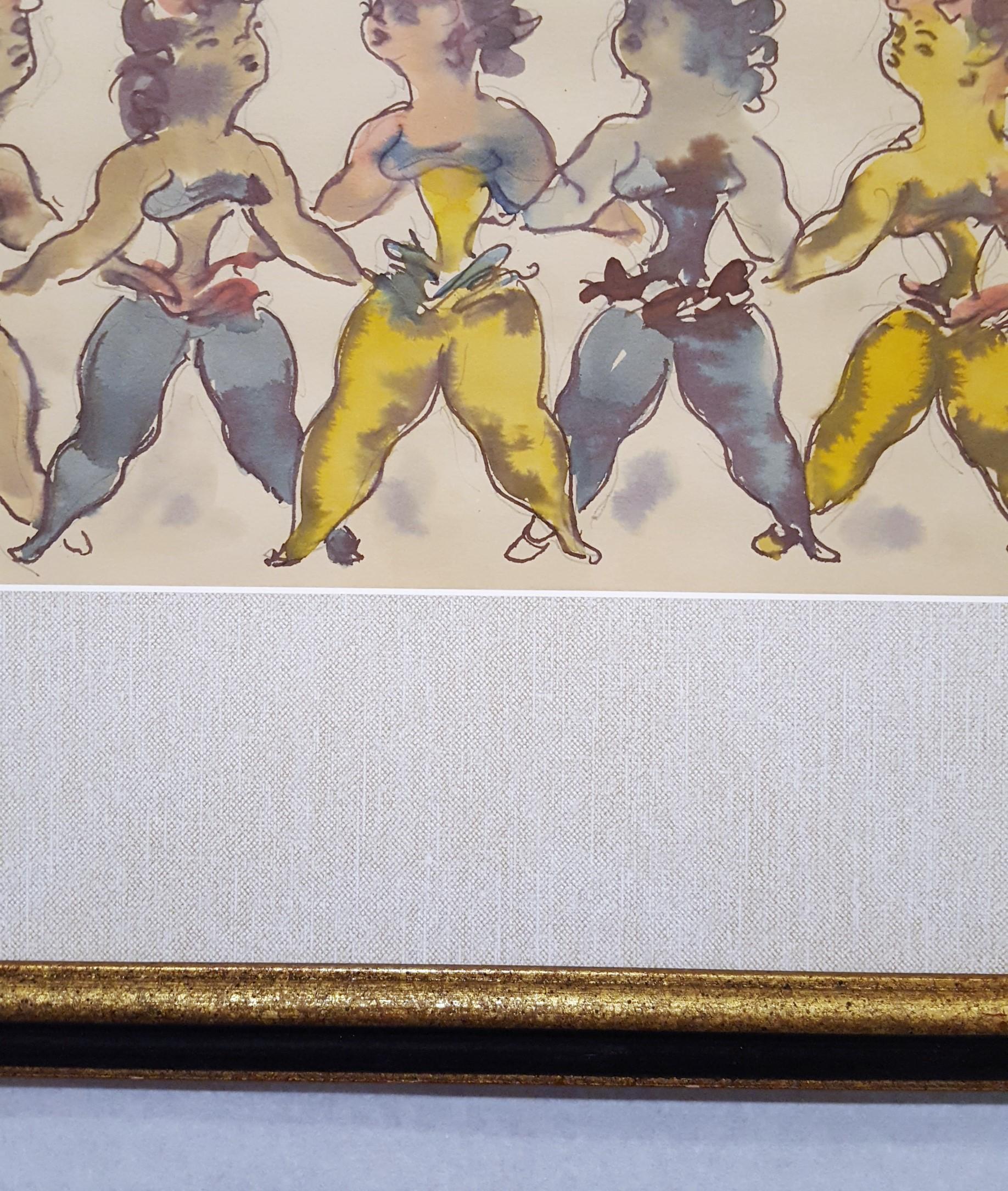 Seven Dancing Acrobats /// Modern Art Chaim Gross Watercolor Figurative Drawing 6