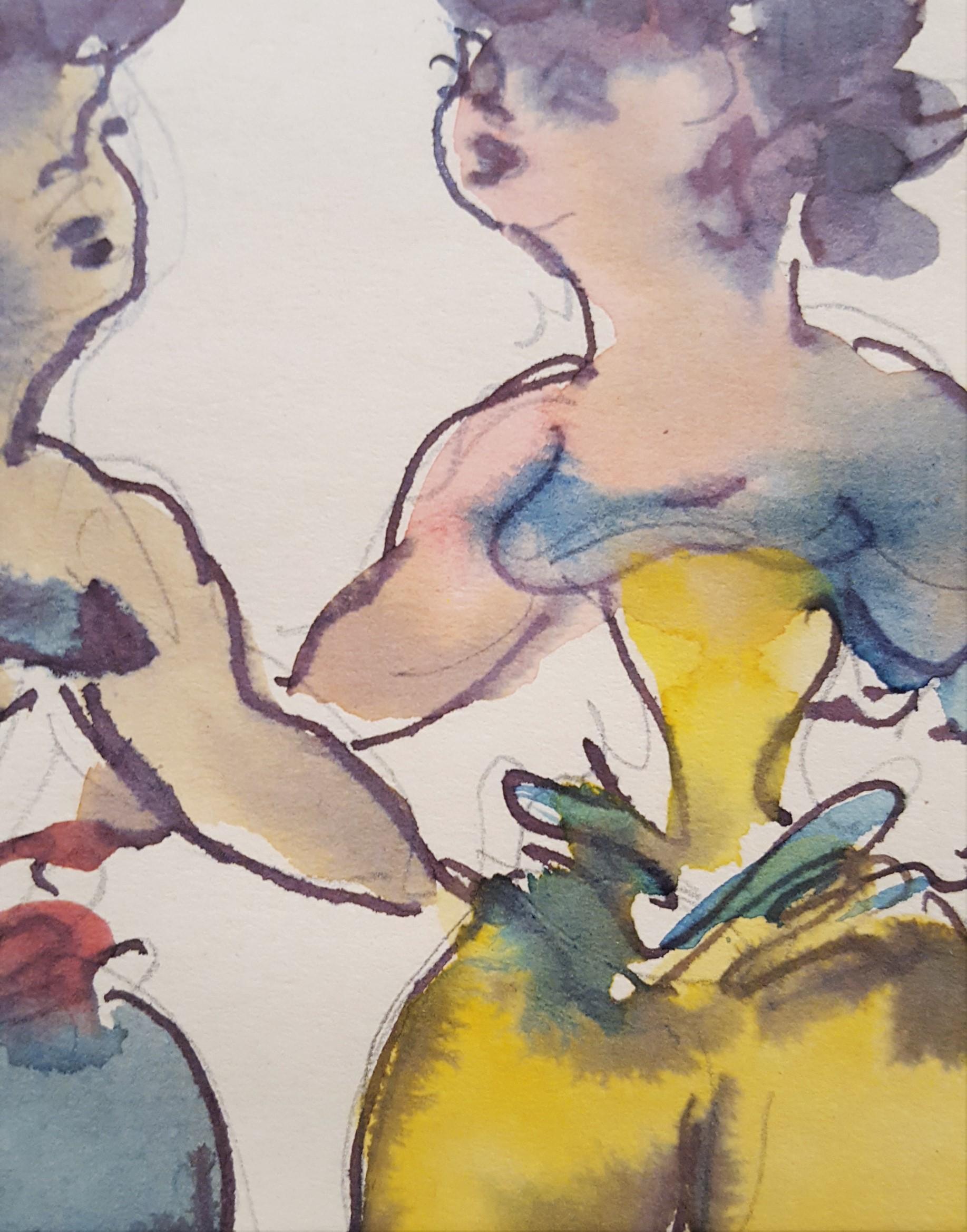 Seven Dancing Acrobats /// Modern Art Chaim Gross Watercolor Figurative Drawing 10