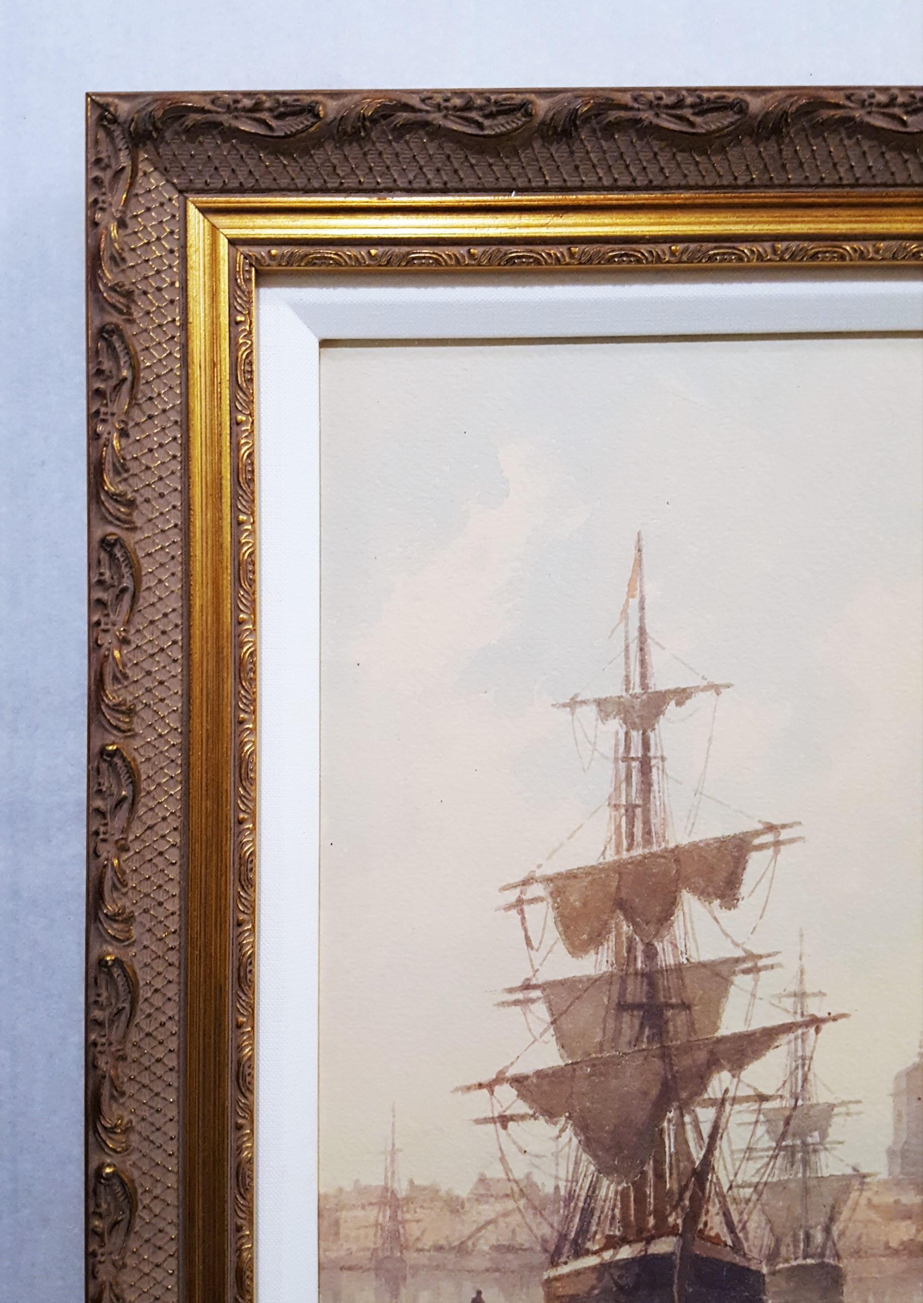 Voiliers à Quai (Sailboats at the Dock) /// Maritime Seascape Ship Watercolor - Victorian Art by Louis Étienne Timmermans