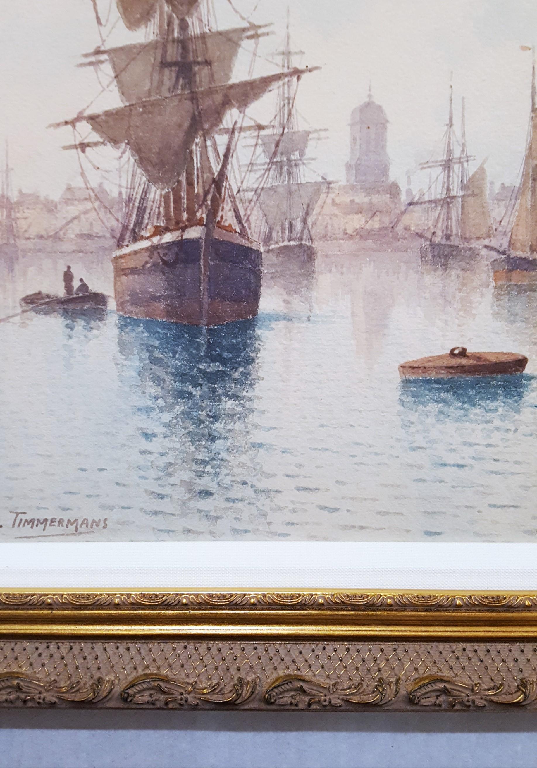 Voiliers à Quai (Sailboats at the Dock) /// Maritime Seascape Ship Watercolor 2