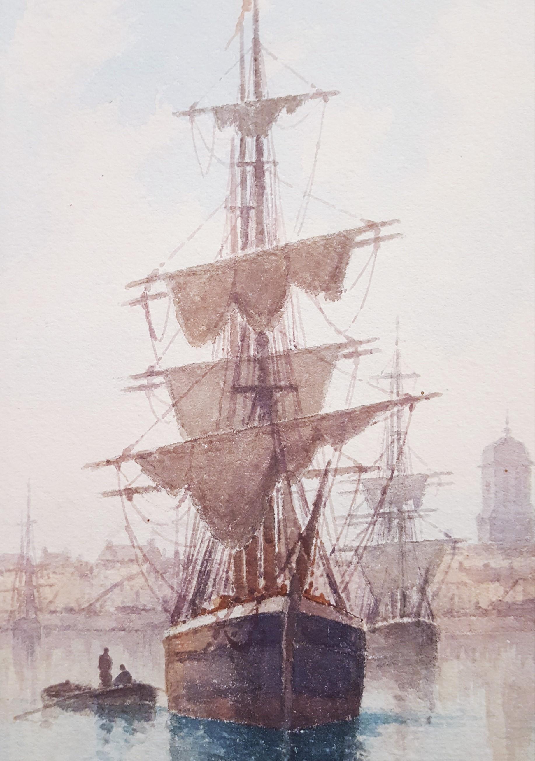 Voiliers à Quai (Sailboats at the Dock) /// Maritime Seascape Ship Watercolor 3