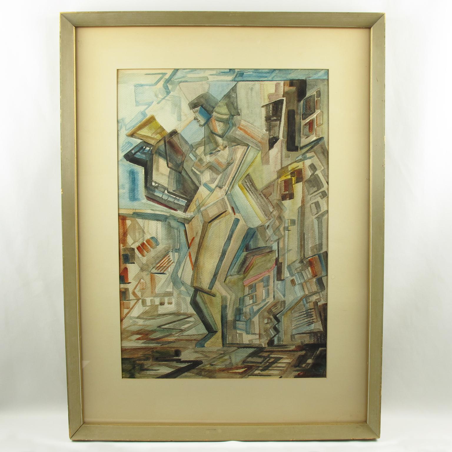 American Modernist Nude Female Cubist Watercolor Painting - Art by C. R. Gabriel
