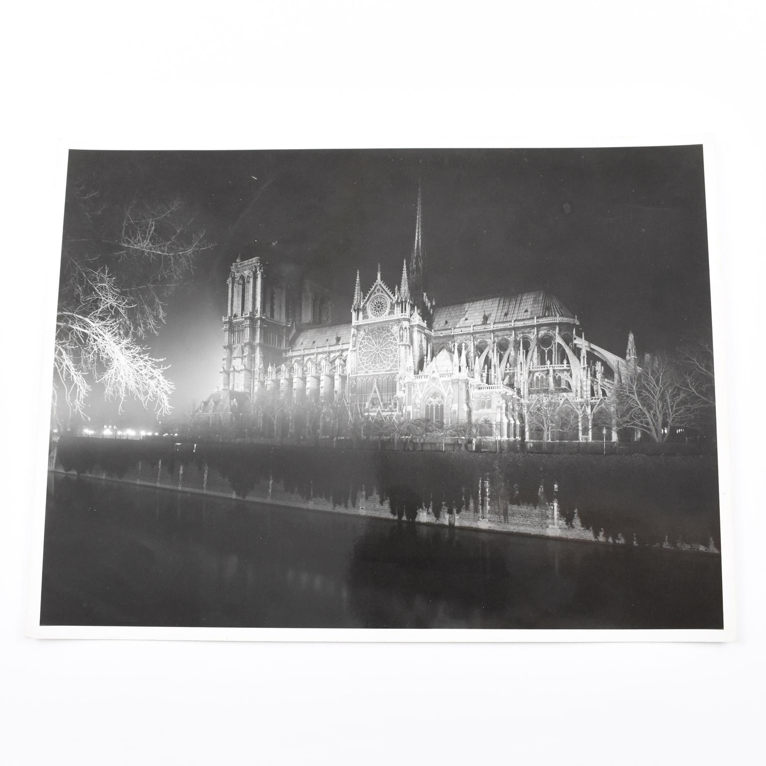 Serge Boiron Landscape Photograph - Notre Dame de Paris Cathedral by Night Silver Gelatin Black & White Photograph 