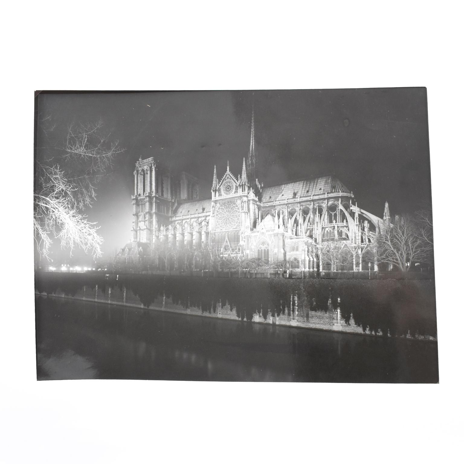 Notre Dame de Paris Cathedral by Night Silver Gelatin Black & White Photograph  1