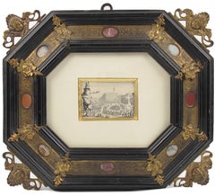Original Etching by Jacques Callot Italian Bronze & Stone Renaissance Frame