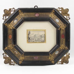 Original Etching by Jacques Callot Italian Bronze & Stone Renaissance Frame