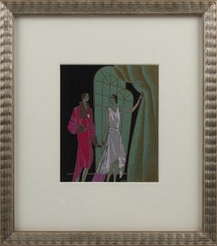 Original French Art Deco Gouache Illustration Drawing by J. Hilly