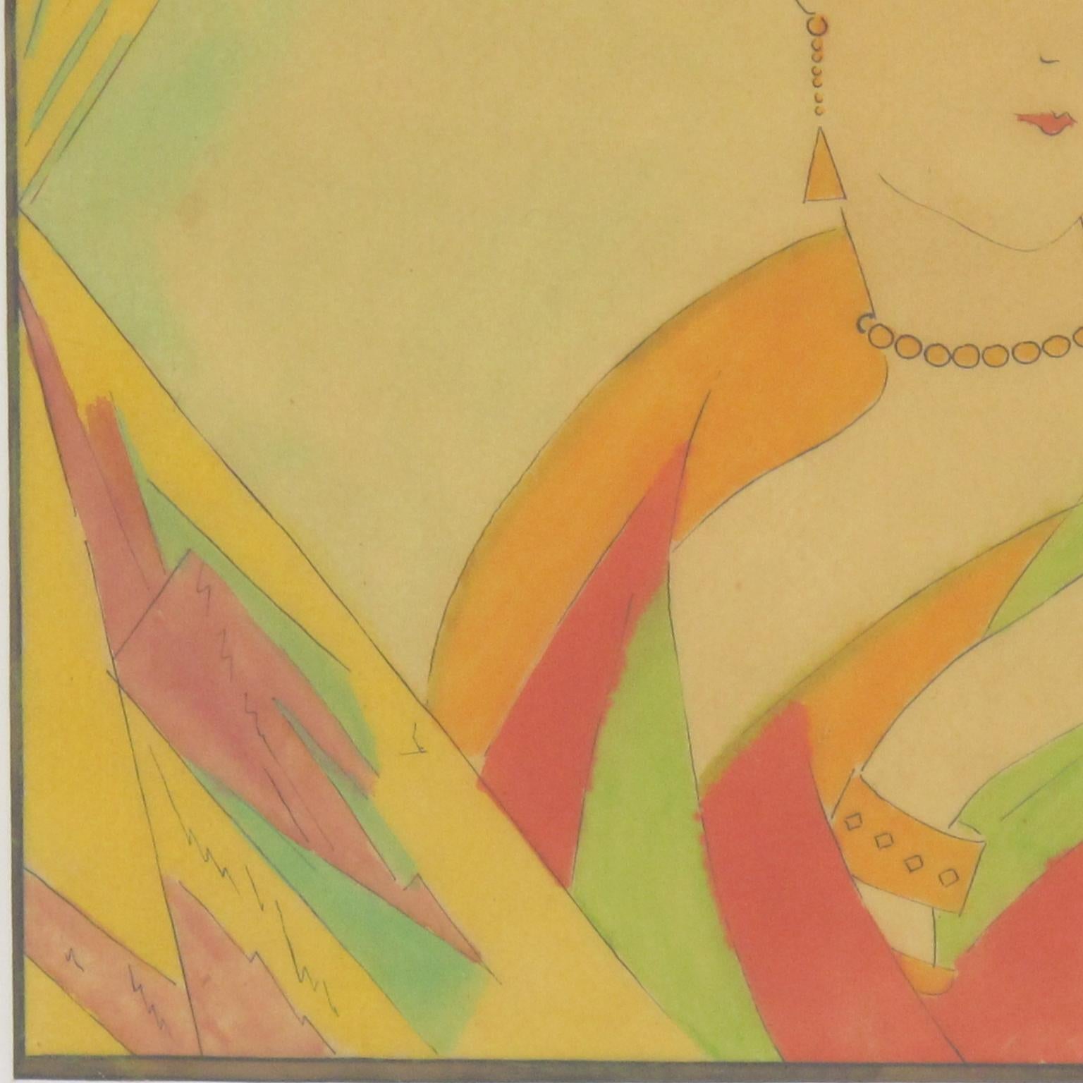 French Art Deco Fashion Illustration Ink & Watercolor Drawing by Edouard Halouze 6