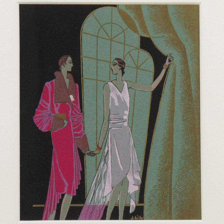 Original French Art Deco Gouache Illustration Drawing by J. Hilly For Sale 5