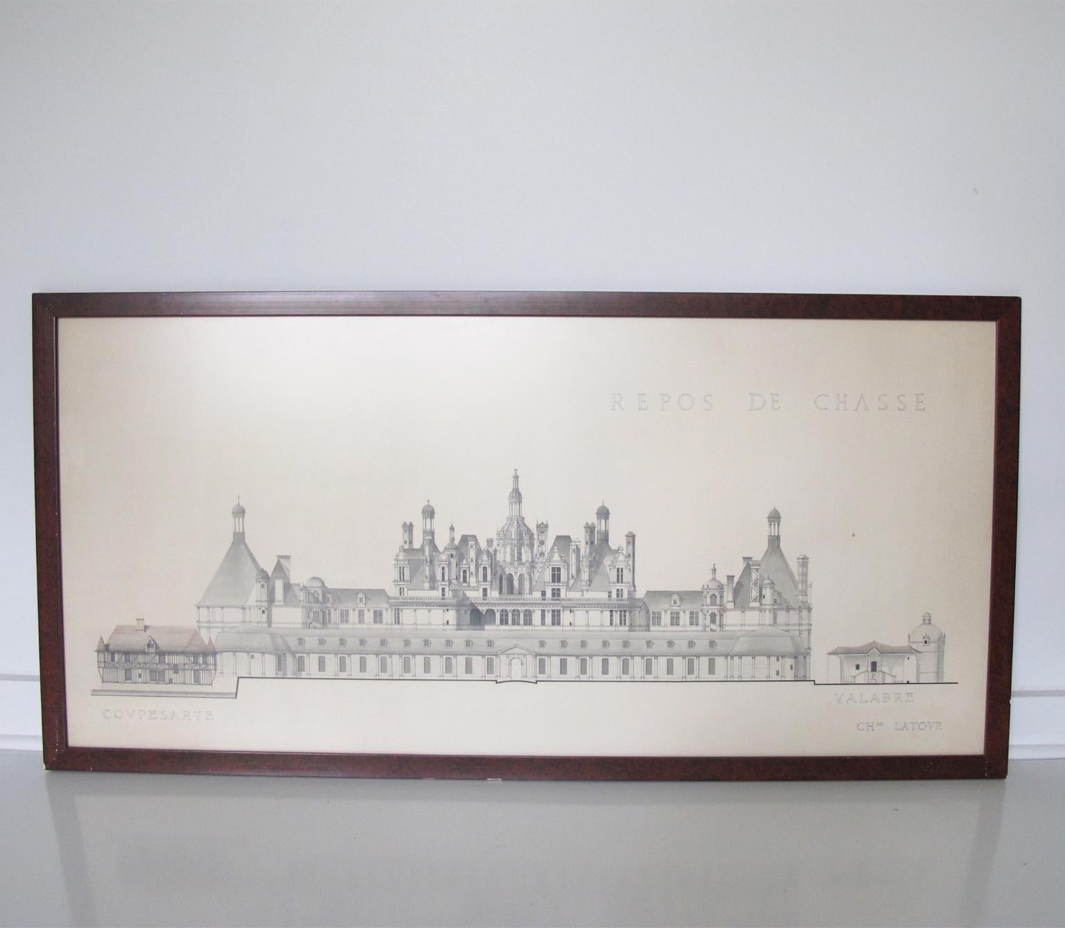 Architektonische Skizzenstudienzeichnung für französische Renaissance-Gebäude – Art von Unknown