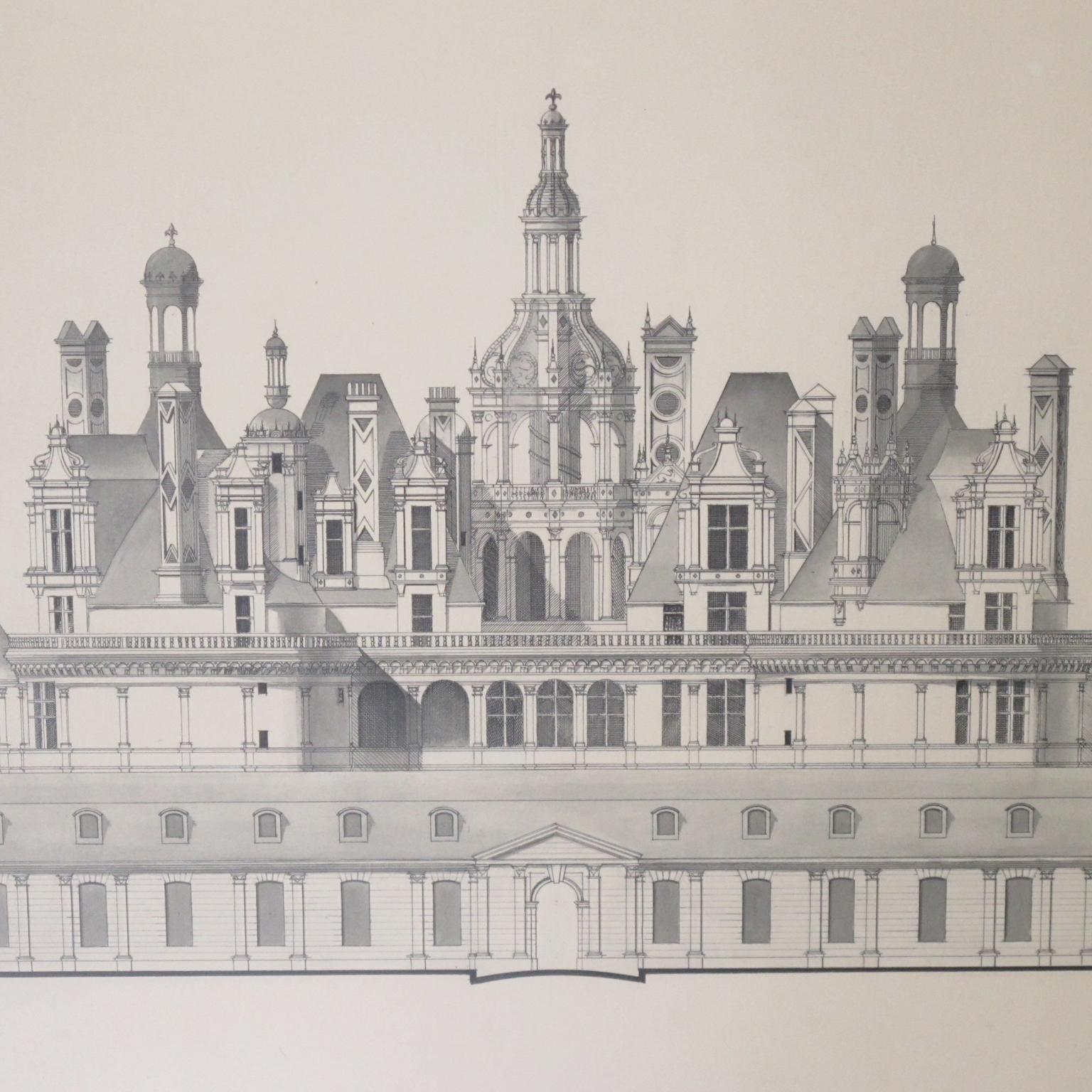 Architektonische Skizzenstudienzeichnung für französische Renaissance-Gebäude 2