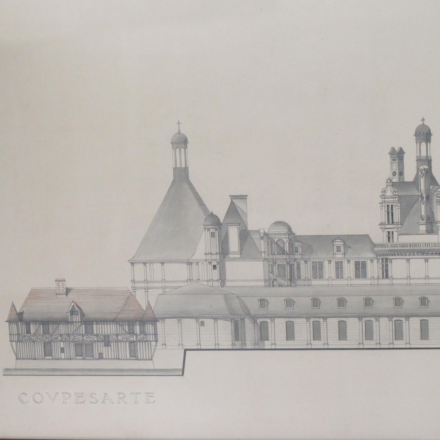 Architektonische Skizzenstudienzeichnung für französische Renaissance-Gebäude 3