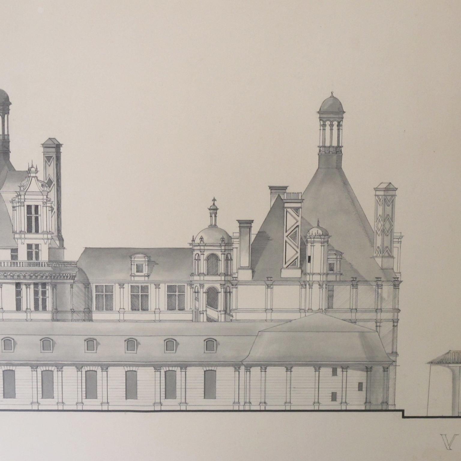 Architektonische Skizzenstudienzeichnung für französische Renaissance-Gebäude 4
