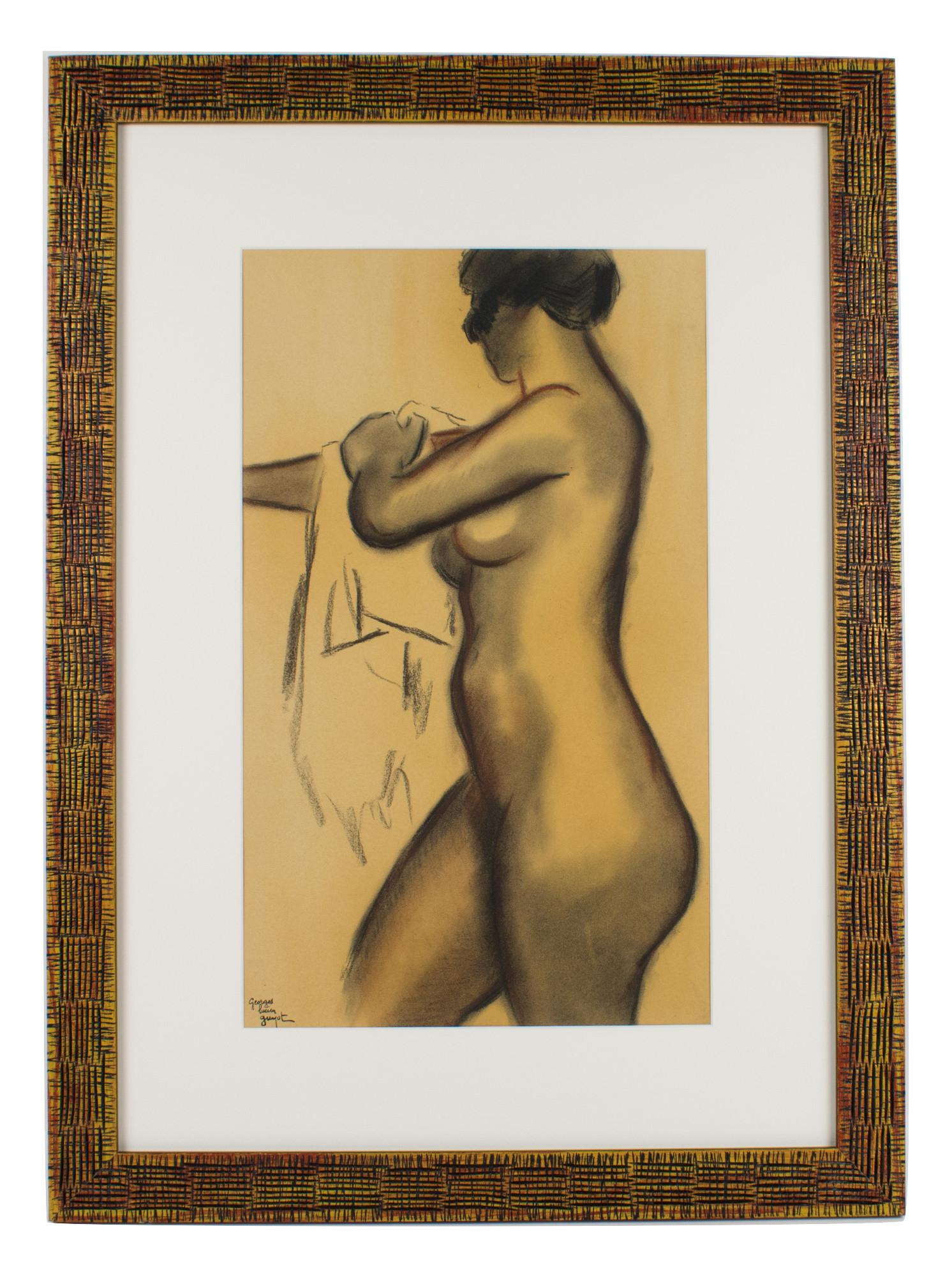 Female Nude Study Charcoal and Red Chalk Drawing by Georges Lucien Guyot For Sale 2