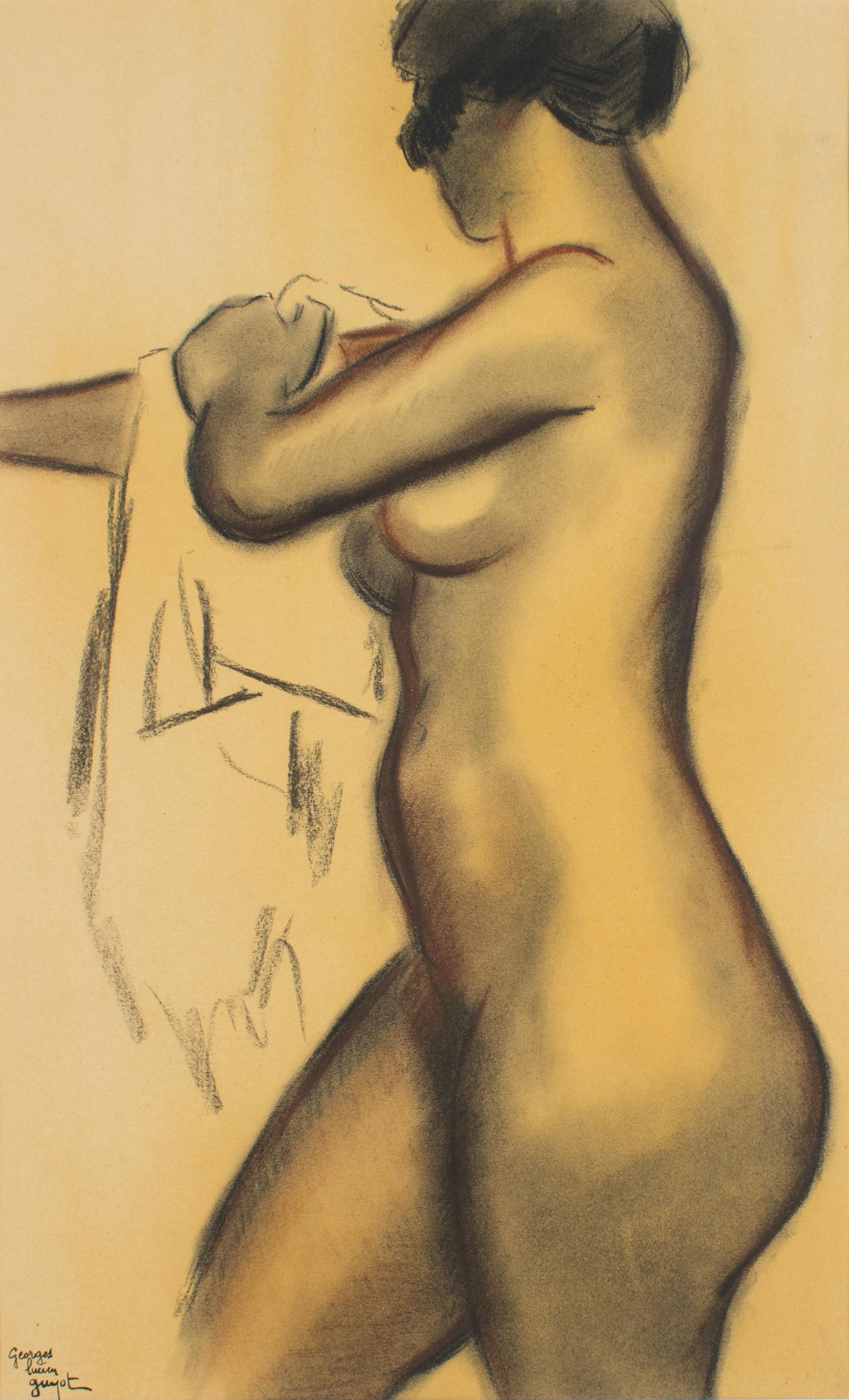 Female Nude Study Charcoal and Red Chalk Drawing by Georges Lucien Guyot For Sale 3