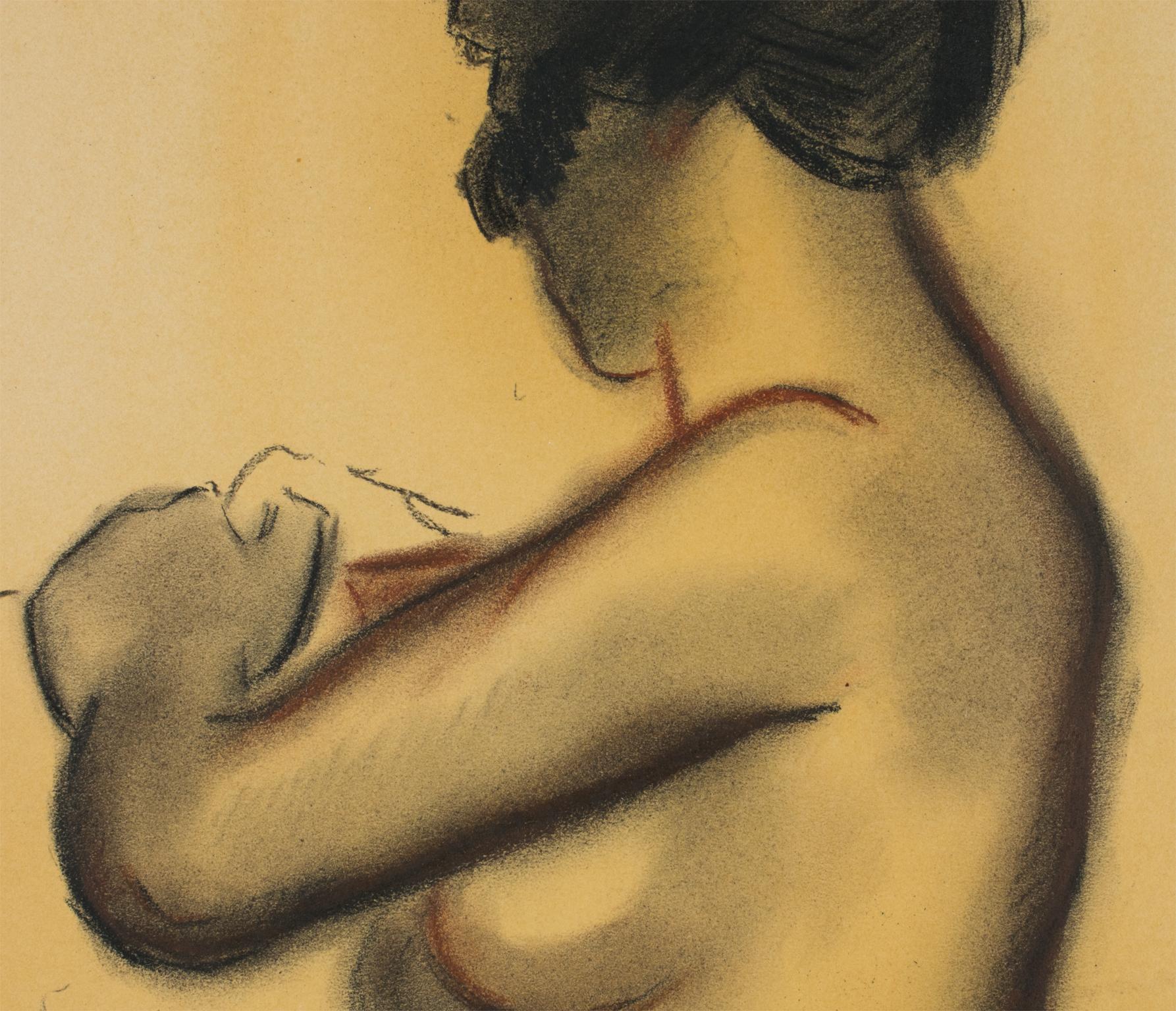 Dessin d'une femme nue d'étude au fusain et à la craie rouge de Georges Lucien Guyot en vente 9