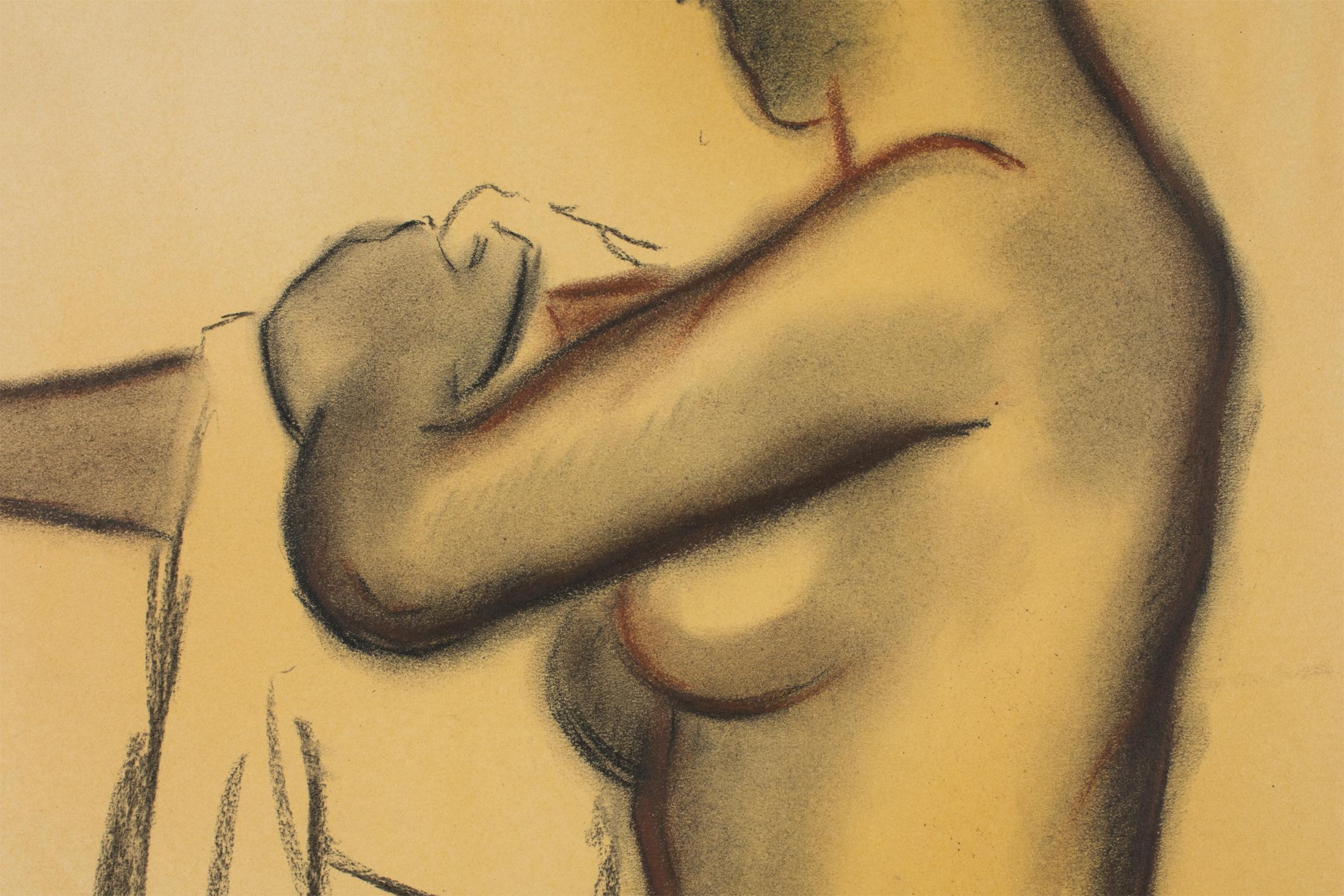 Dessin d'une femme nue d'étude au fusain et à la craie rouge de Georges Lucien Guyot en vente 10