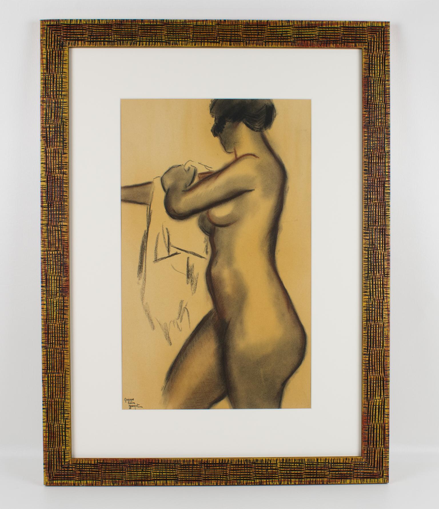 Dessin d'une femme nue d'étude au fusain et à la craie rouge de Georges Lucien Guyot en vente 11