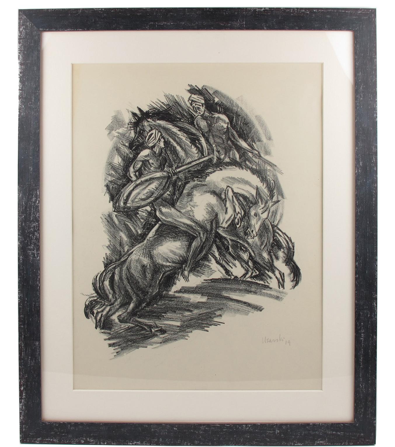 Art Deco Fantasy Illustration Charcoal Drawing Lithograph by Adolf Uzarski For Sale 3