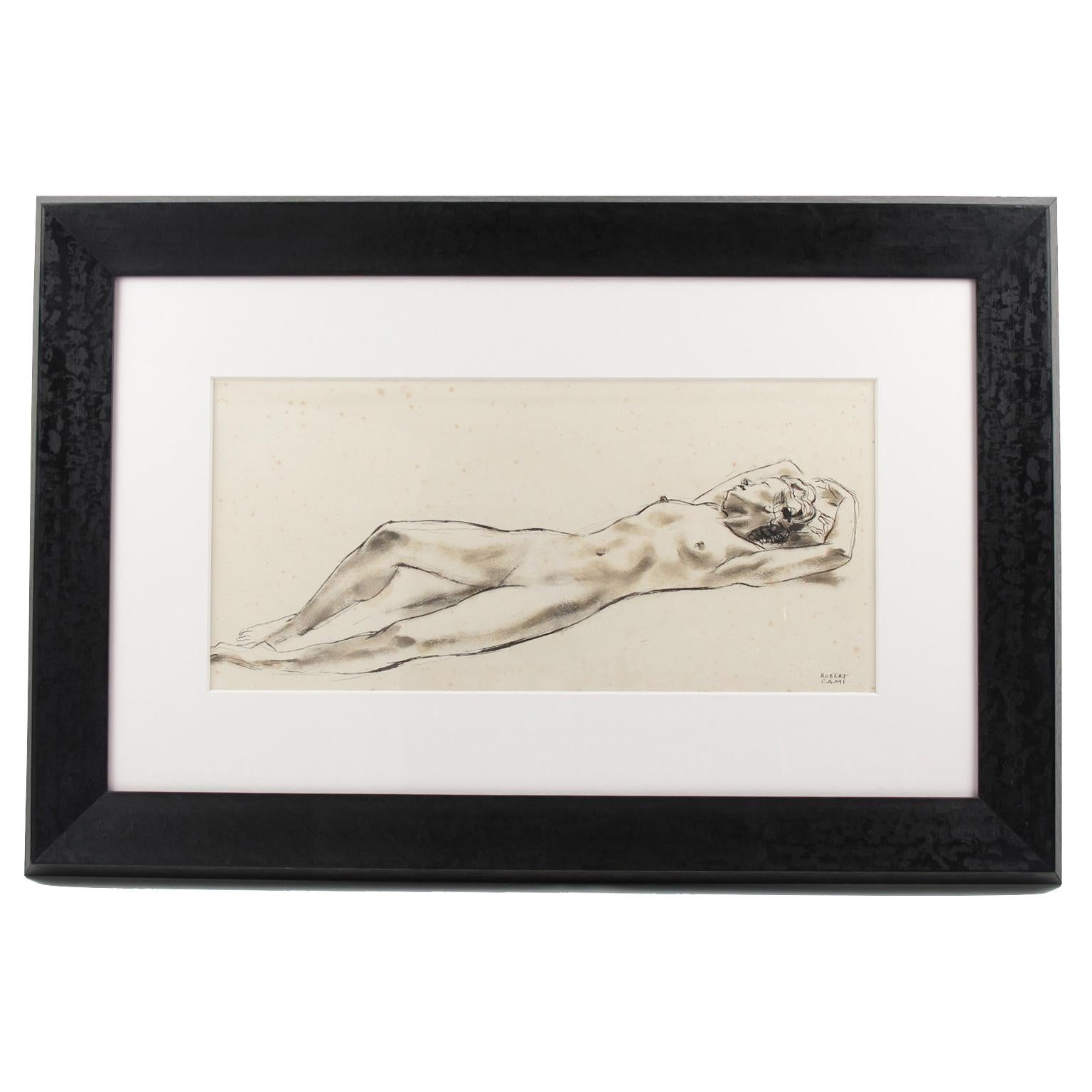 Nude Study Ink Wash Drawing Painting by Robert Cami For Sale 3