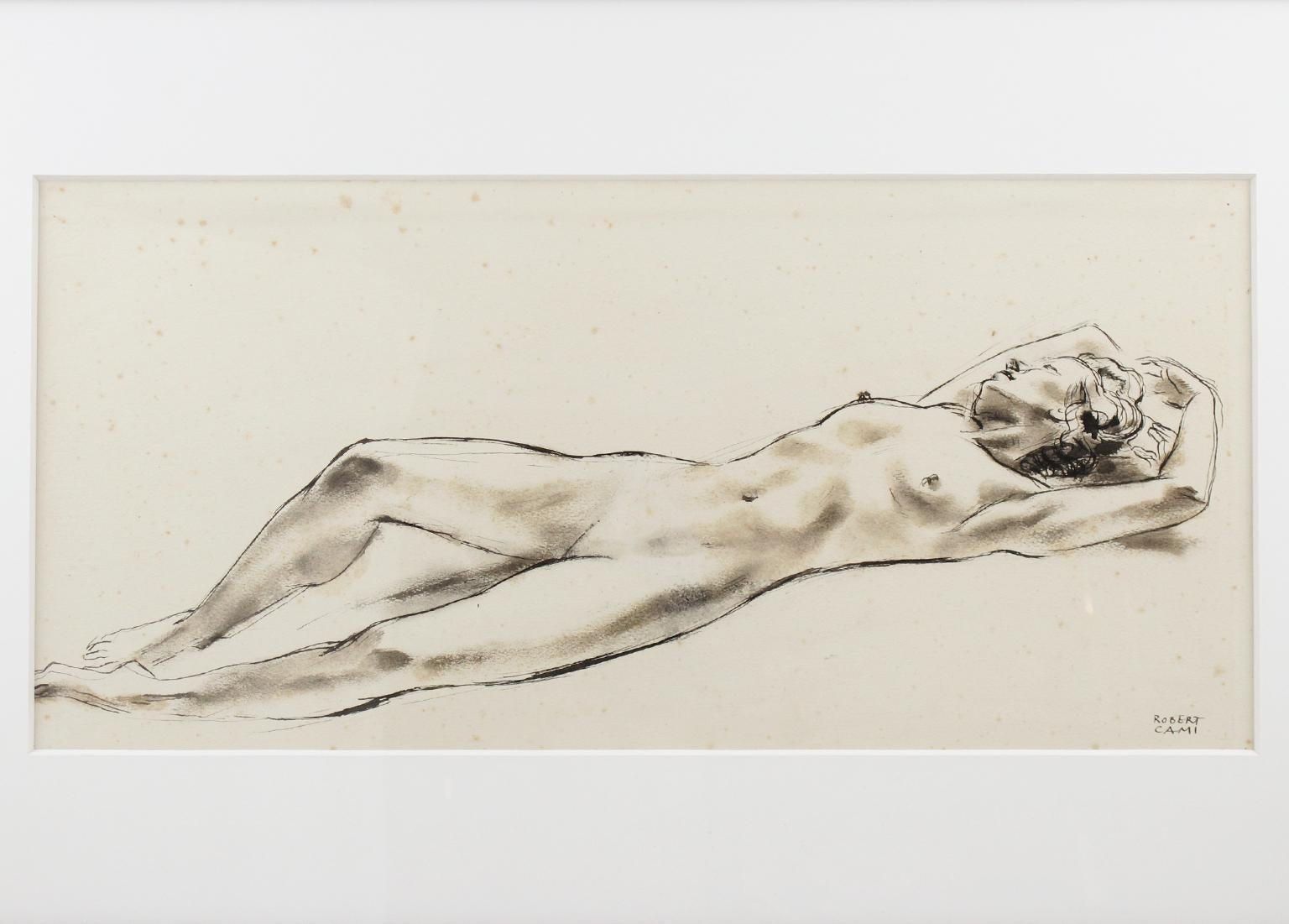 Nude Study Ink Wash Drawing Painting by Robert Cami For Sale 5