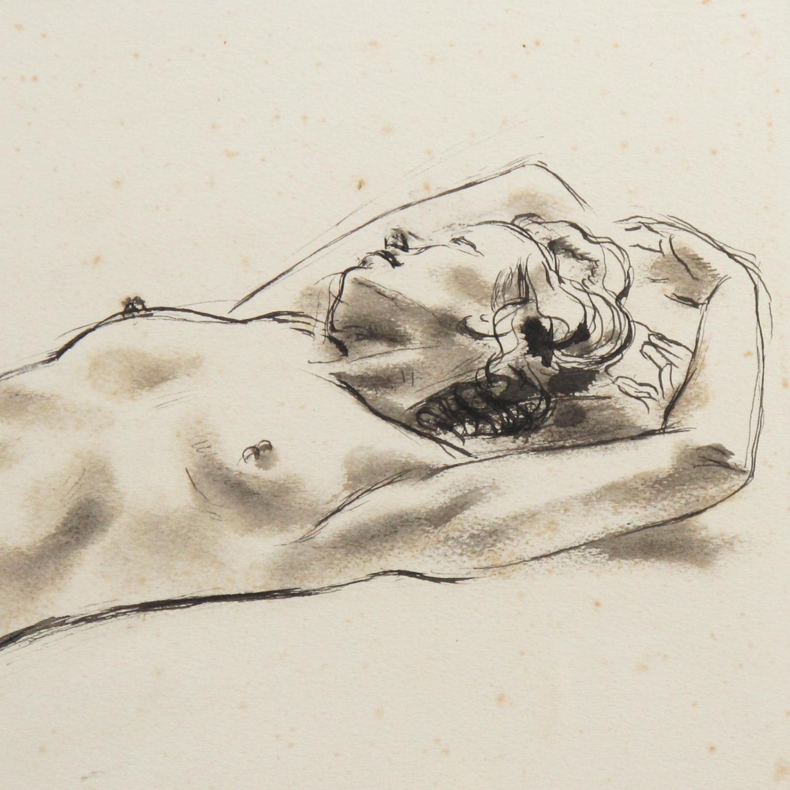 Nude Study Ink Wash Drawing Painting by Robert Cami For Sale 6