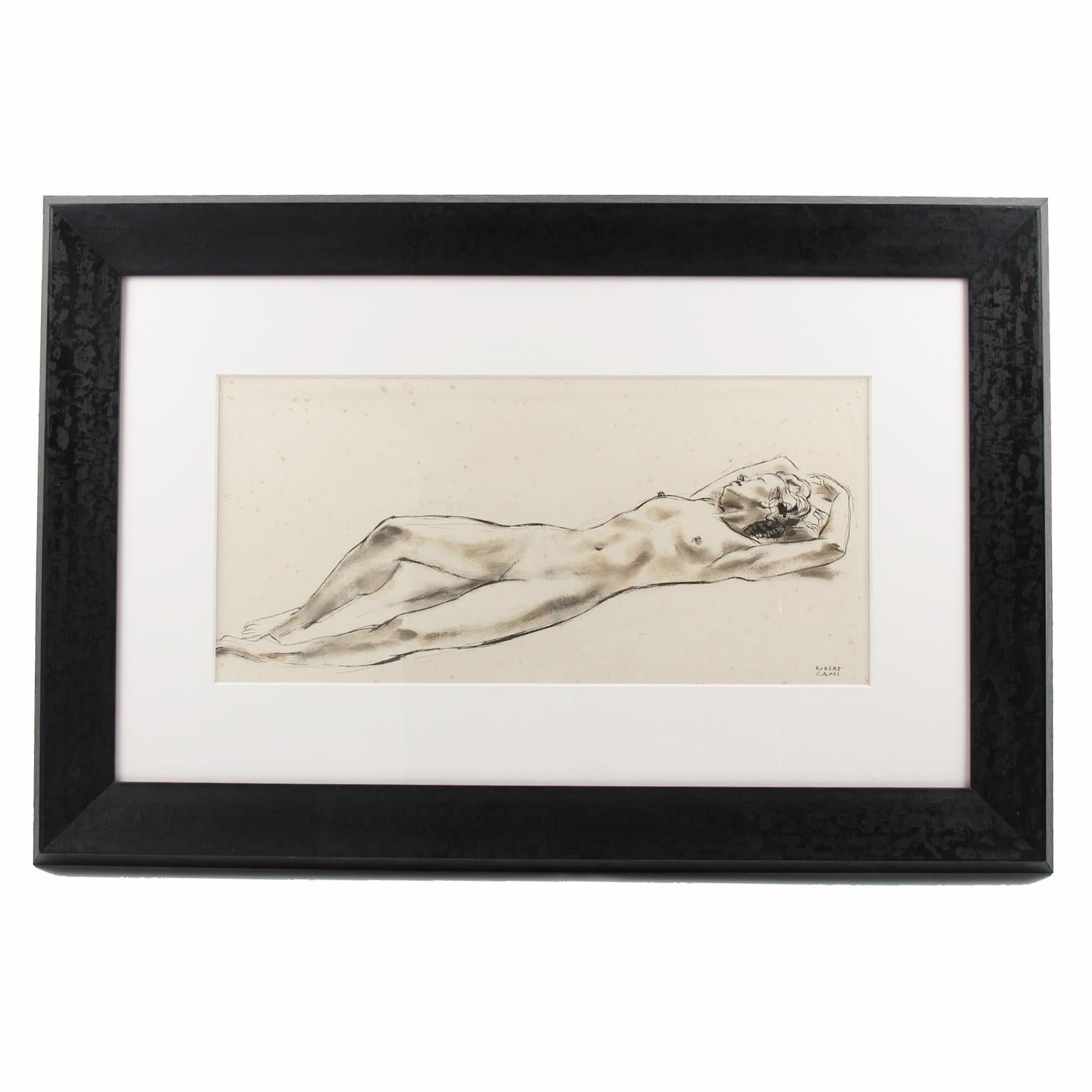 Nude Study Ink Wash Drawing Painting by Robert Cami For Sale 8