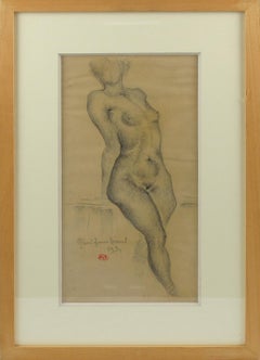 Nude Female Pencil Study Drawing by Marie Louise Simard