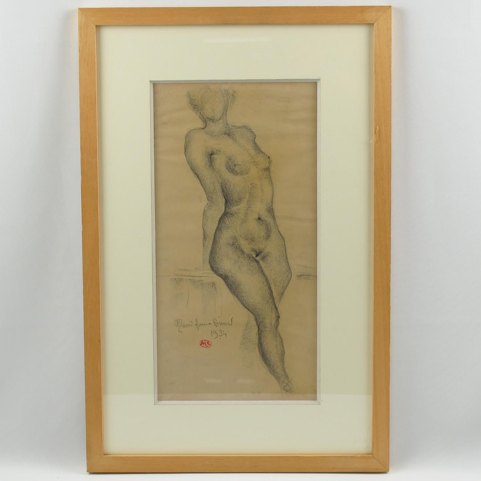 Nude Female Pencil Study Drawing by Marie Louise Simard For Sale 2