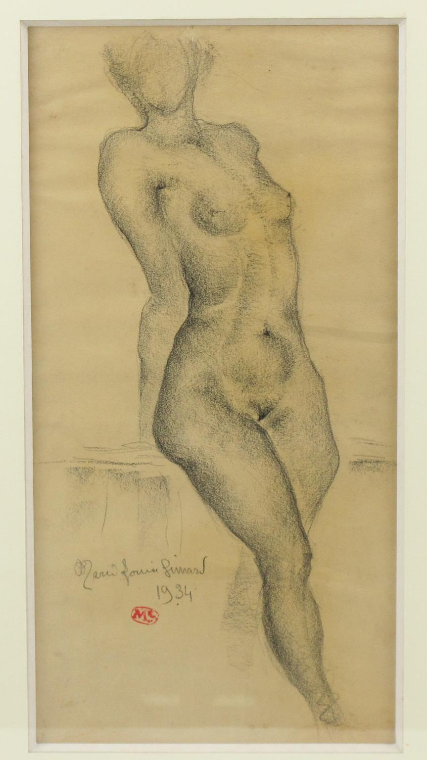 Nude Female Pencil Study Drawing by Marie Louise Simard For Sale 4