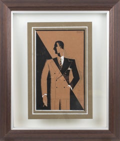 The Dandy, Art Deco Fashion Illustration Drawing by Edouard Halouze