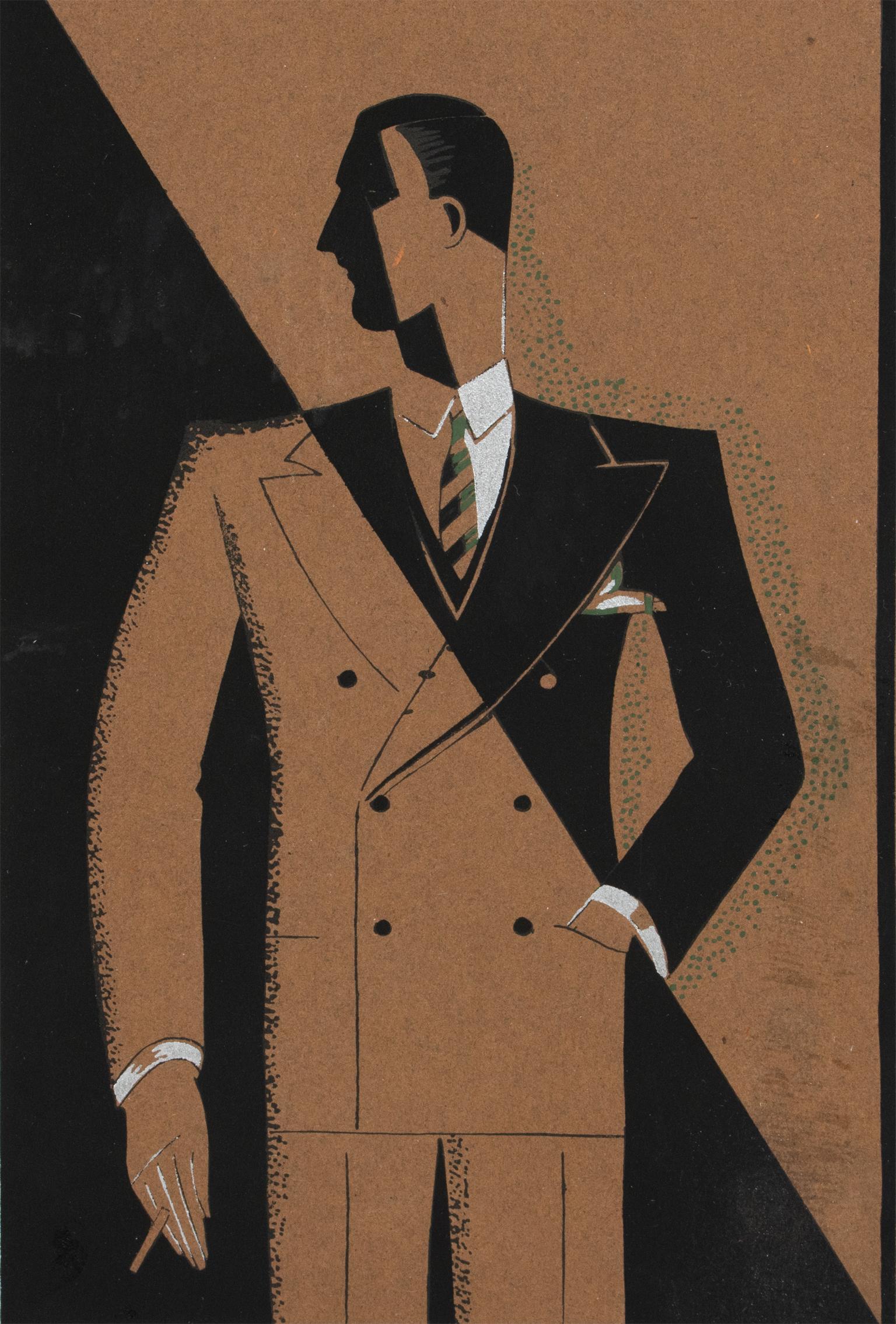 The Dandy, Art Deco Fashion Illustration Drawing by Edouard Halouze 4