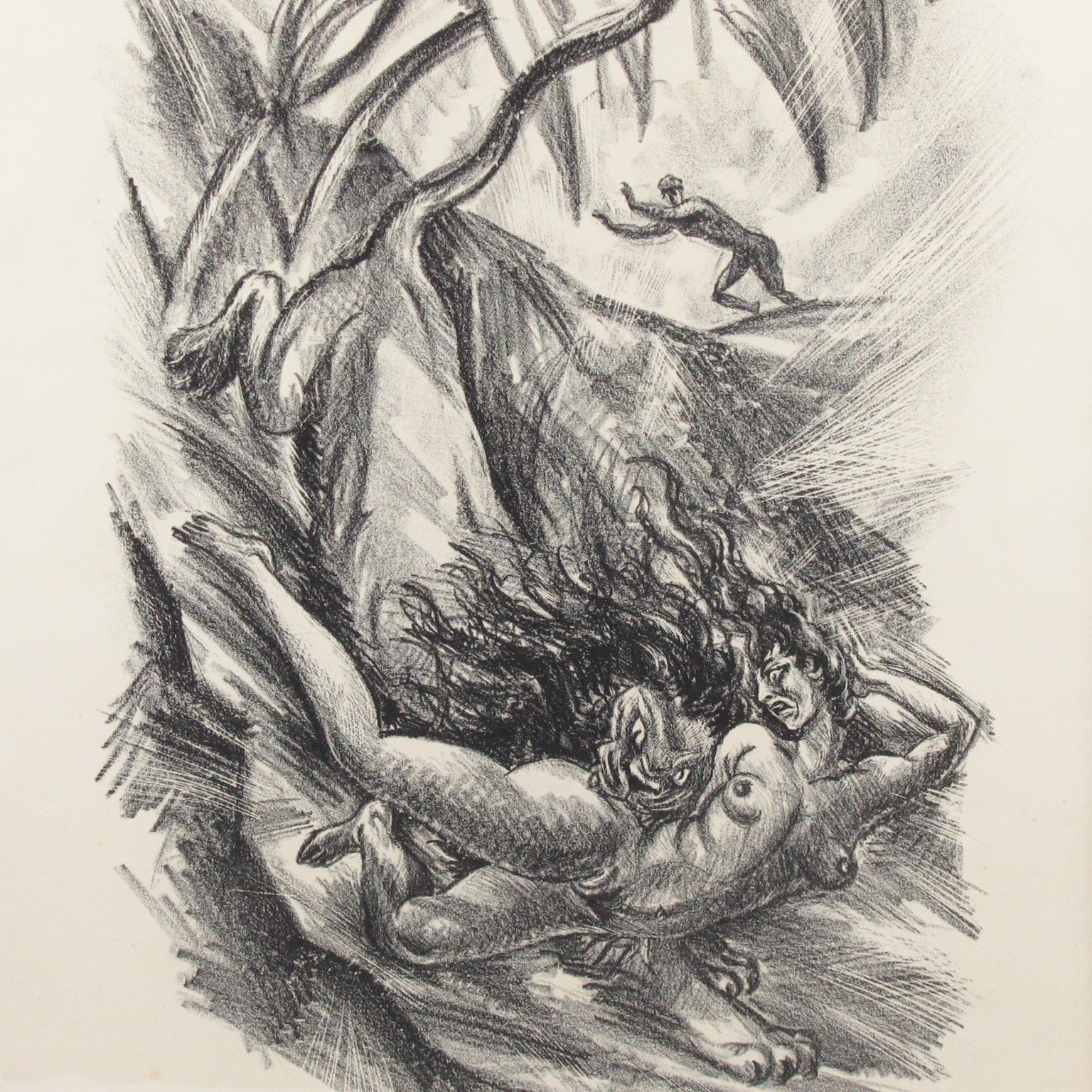 Art Deco Fantasie Holzkohle-Zeichnung Lithographie Druck von Adolf Uzarski im Angebot 5