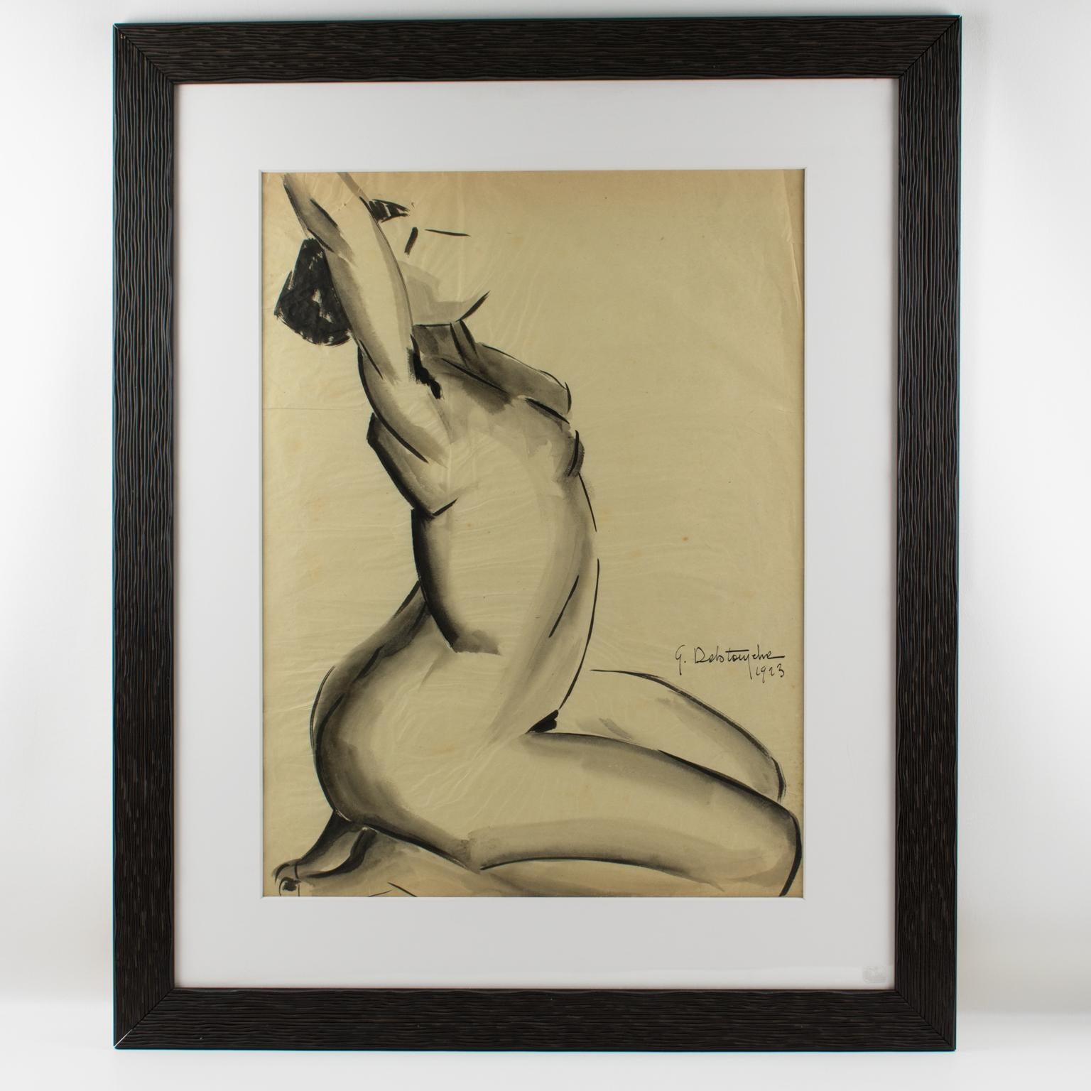 Female Nude Study Black Pencil Drawing by G. Debotoiyche For Sale 3