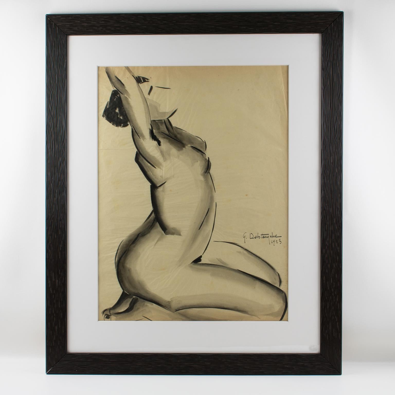 Female Nude Study Black Pencil Drawing by G. Debotoiyche For Sale 11