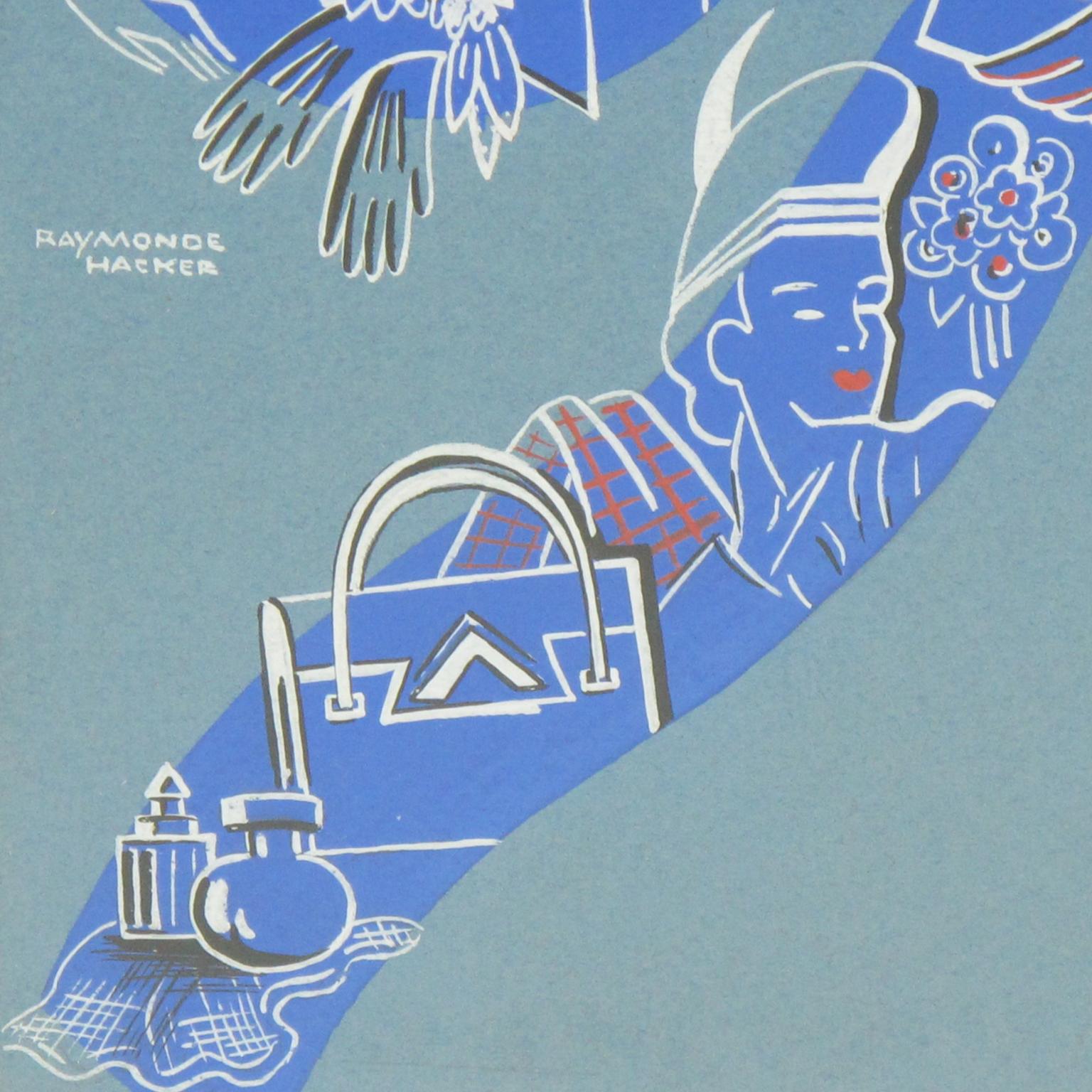 Französische Original Gouache-Illustration im Art déco-Stil von Raymonde Hacker im Angebot 8