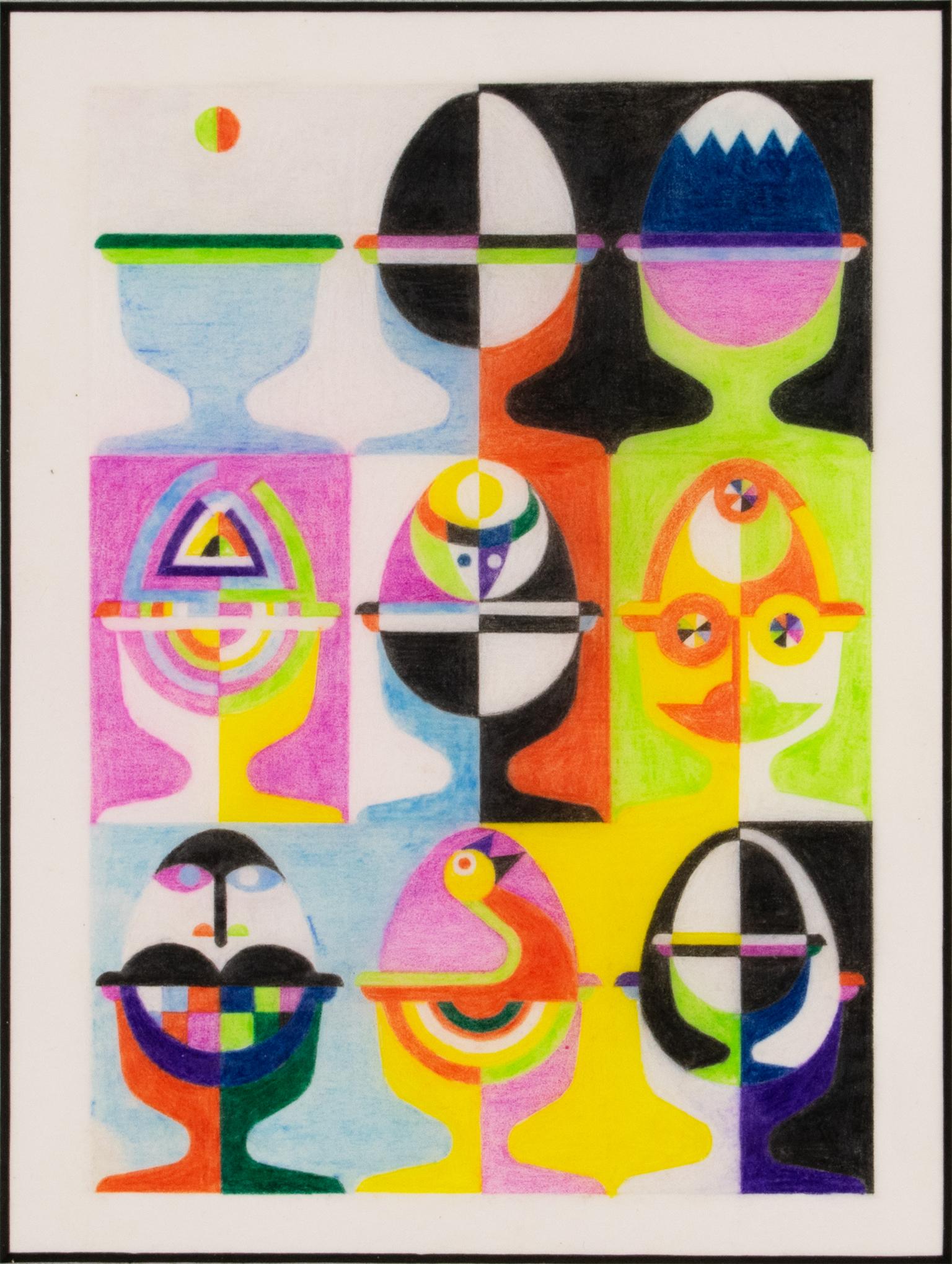 Surrealist Geometric Variation Colors Drawings on Tracing Paper, France 1960s For Sale 3