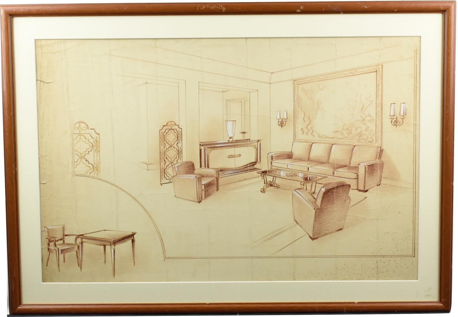 French Interior Decoration Project Study by Maurice Dufrene Studio, 1940s - Art by Maurice Dufrêne