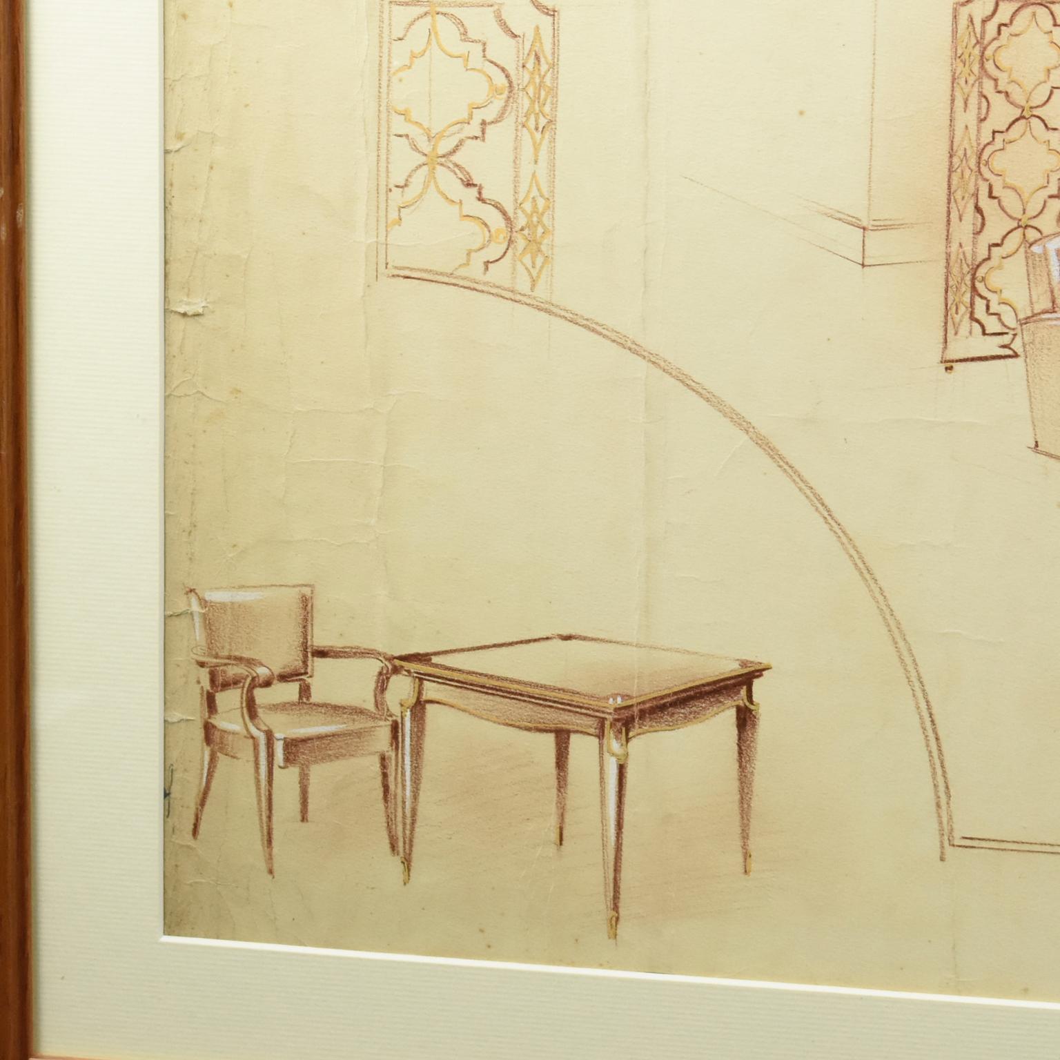 Projet d'étude de décoration intérieure française par Maurice Dufrene Studio, années 1940 en vente 4