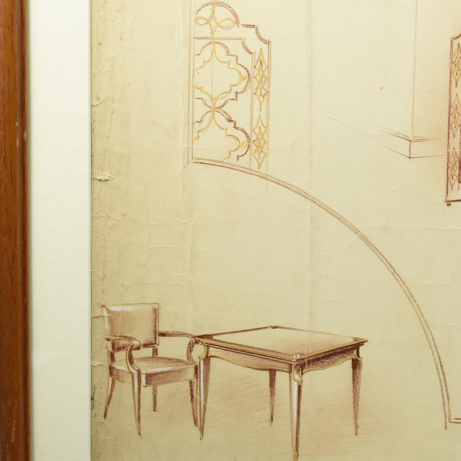 Projet d'étude de décoration intérieure française par Maurice Dufrene Studio, années 1940 en vente 7