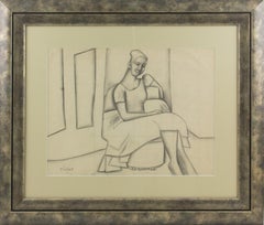 Vintage Cubist Woman Study Black Pencil Drawing by Wouyart